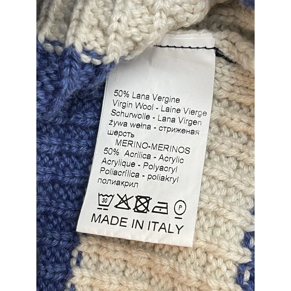 Impulso Wool Blend Turtle Neck Sweater Cable Knit Striped Men Nautical Italy - Picture 10 of 10